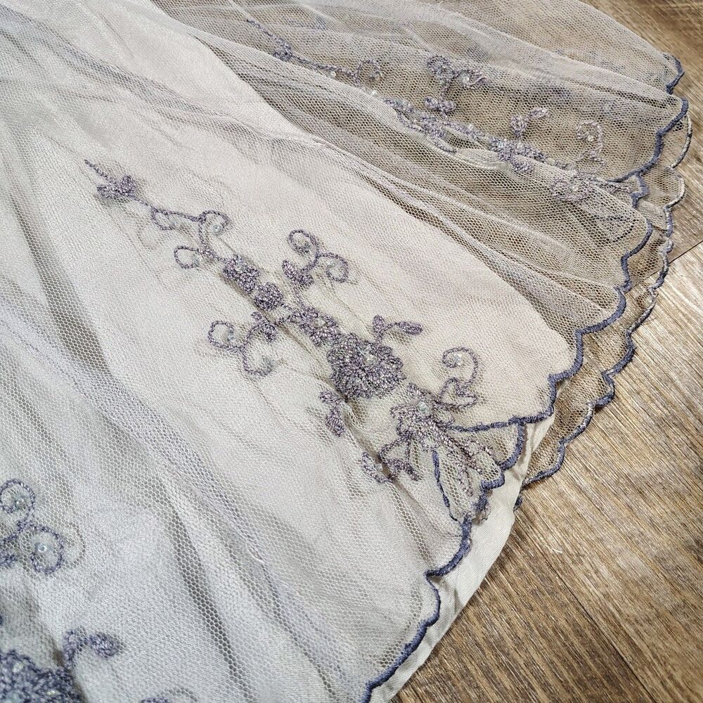 Vintage April Cornell Skirt L Lavender Mesh Overlay Beaded Embroidered Fairycore - Picture 4 of 9